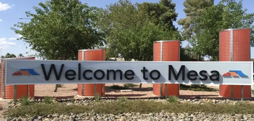 Welcome to Mesa Arizona city sign with trees and landscape – Mesa Locksmith service area